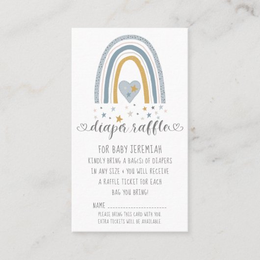 Carte De Visite Dusty Blue Modern Rainbow Baby Boy Diaper Raffle (Devant)