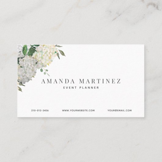 Carte De Visite Dusty Blue & White Hydrangea (Dos)