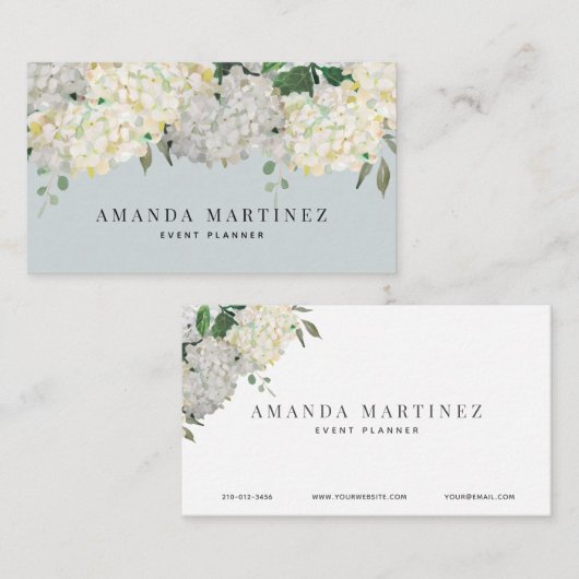 Carte De Visite Dusty Blue & White Hydrangea (Devant / Derrière)