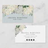Carte De Visite Dusty Blue & White Hydrangea Social Media (Devant / Derrière)