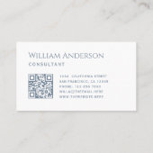 Carte De Visite Dusty Blue White Simple QR Code and Calligraphy  (Dos)