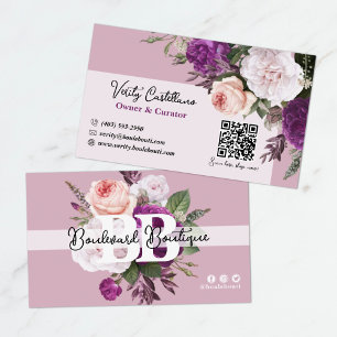 Carte De Visite Dusty Mauve Roses Vintages Floral Boutique QR Code