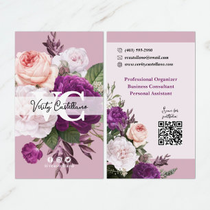Carte De Visite Dusty Mauve Vintages Roses Floral Simple Personnel