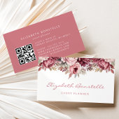 Carte De Visite Dusty Rose Bourgogne Aquarelle Floral QR Code