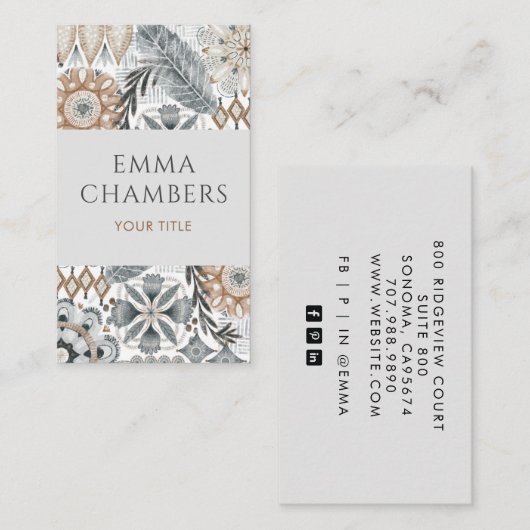 Carte De Visite Earthy Boho Abstraits Fleurs Feuilles (Devant / Derrière)