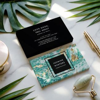 Carte De Visite Eau couleur or bleu turquoise chic