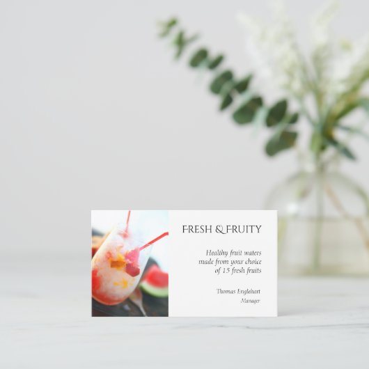Carte De Visite Eau de fruits avec pêche et pastèque (Debout devant)