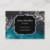 Carte De Visite Eau sombre noir bleu mousse ondulée Monogramme (Devant)