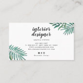 Carte De Visite Eau verte tropicale blanche en feuille d'or chic (Dos)