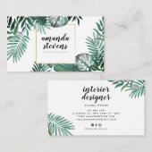 Carte De Visite Eau verte tropicale blanche en feuille d'or chic (Devant / Derrière)