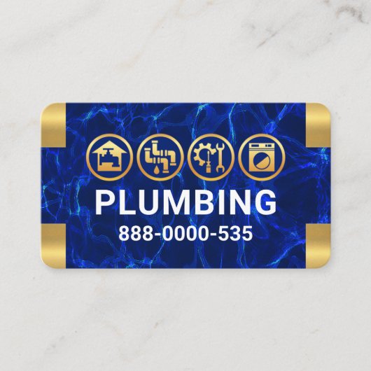 Carte De Visite Eaux bleues Coins de plomberie d'or (Devant)