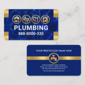 Carte De Visite Eaux bleues Coins de plomberie d'or (Devant / Derrière)