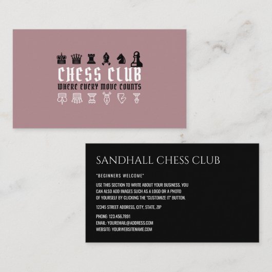 Carte De Visite Échecs, Club d'échecs (Devant / Derrière)