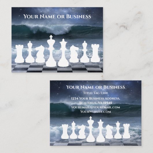 Carte De Visite Échecs Imaginaire et Ocean Waves Night Sky Chess (Devant / Derrière)