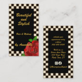 Carte De Visite Echecs Noir Noir Rétro Rose Rouge (Devant / Derrière)