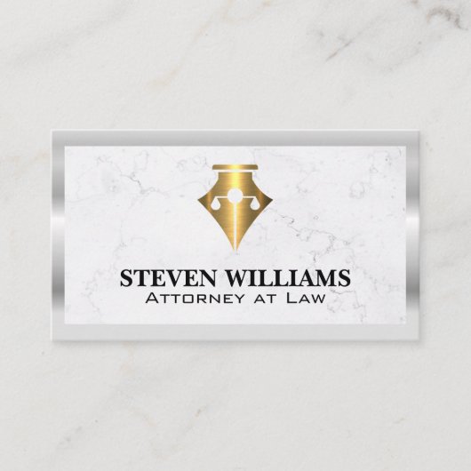 Carte De Visite Échelles de justice | Marbre | Logo de stylo or (Devant)