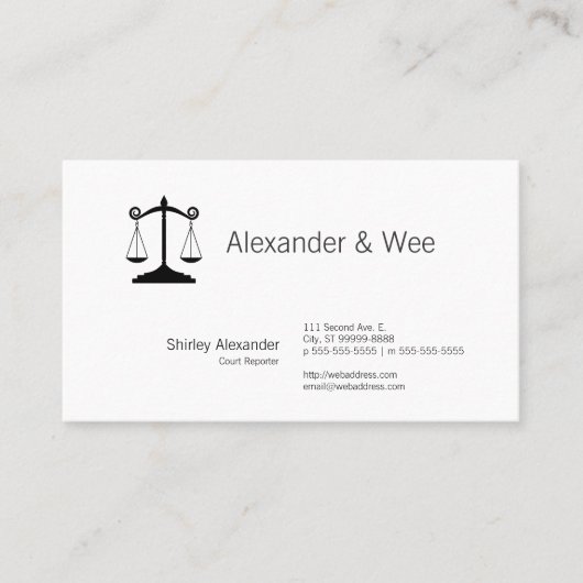 Carte De Visite Échelles de sténographe judiciaire de justice (Devant)