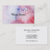 Carte De Visite Éclaboussure rose bleue d'aquarelle peinte à la (Devant / Derrière)