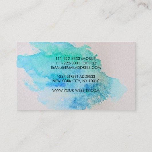 Carte De Visite Éclaboussure turquoise moderne d'aquarelle de vert (Dos)