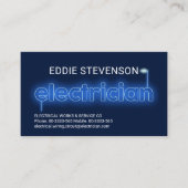 Carte De Visite Éclairage de l'électricien bleu (Devant)