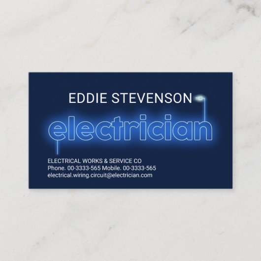 Carte De Visite Éclairage de l'électricien bleu (Devant)