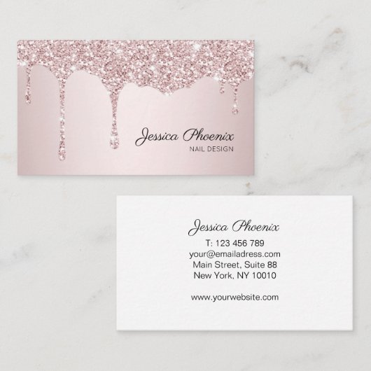 Carte De Visite Éclat Rose or Glitzer Moderner (Devant / Derrière)