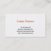 Carte De Visite Éclats de couleur d'auteur (Dos)