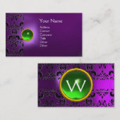 Carte De Visite ÉCLIPSE DAMASSÉ GEM MONOGRAMME violet vert (Devant / Derrière)