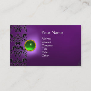 Carte De Visite ÉCLIPSE DAMASSÉ GEM MONOGRAMME violet vert