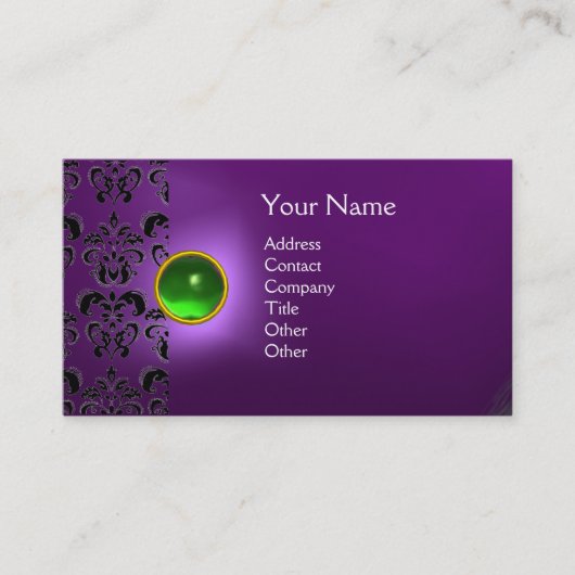 Carte De Visite ÉCLIPSE DAMASSÉ GEM MONOGRAMME violet vert (Devant)