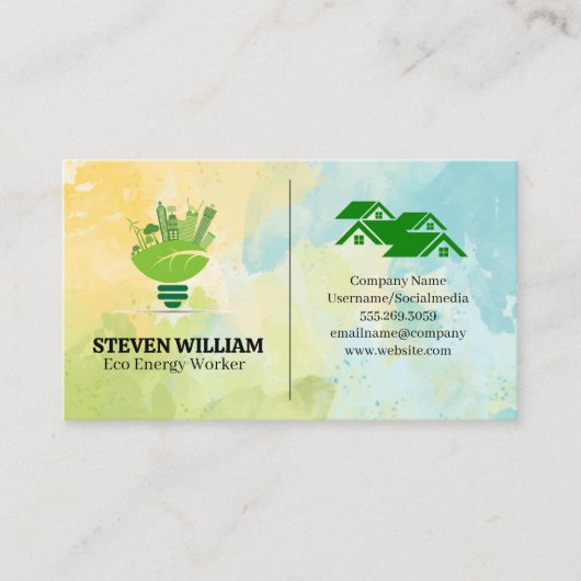 Carte De Visite Eco City | Ampoule électrique | Maisons (Devant)