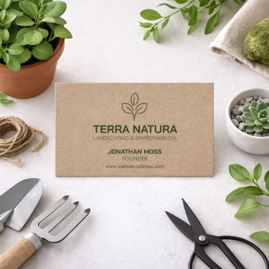 Carte De Visite Eco-Friendly Kraft Leaf Logo Landscaping Nature
