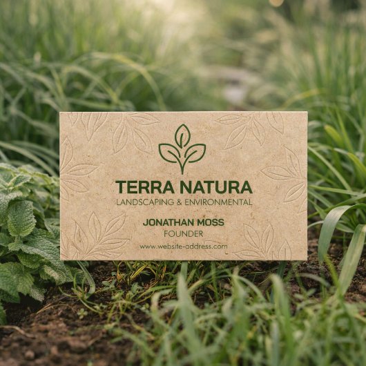 Carte De Visite Eco-Friendly Leaf Logo Kraft Look Landscaping