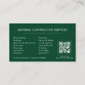 Carte De Visite Eco General Construction Moderne Vert Or QR Code (Dos)