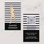Carte De Visite École de danse Noir Blancs Blancs QR Code Or (Devant / Derrière)