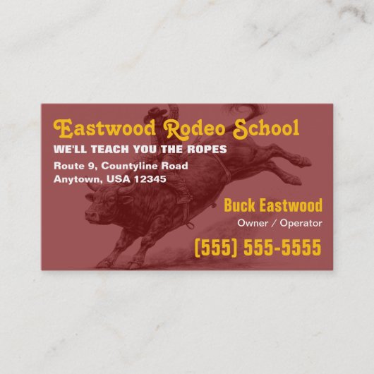 Carte De Visite École de Rodéo | Formation de Cavalier de Taureau (Devant)