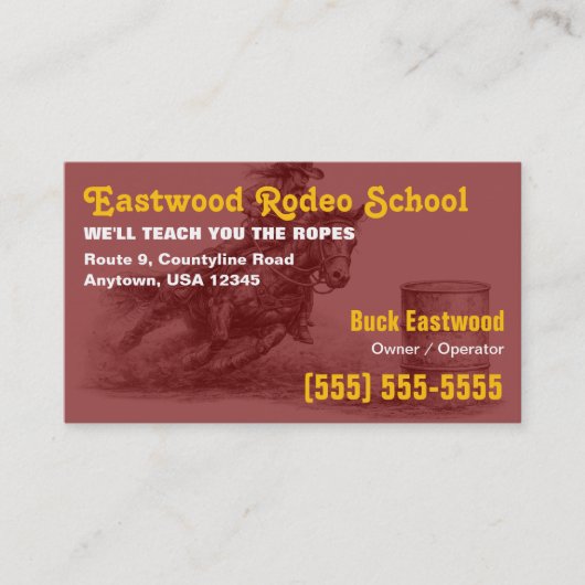 Carte De Visite École de Rodéo | Instructrice de Course de Barils (Devant)