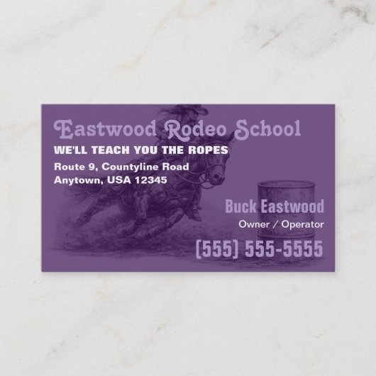 Carte De Visite École de Rodéo | Instructrice de Course de Barils (Devant)