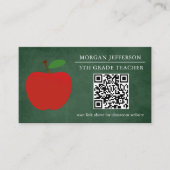 Carte De Visite École enseignant Rouge Pomme Chalkboard QR Code (Devant)