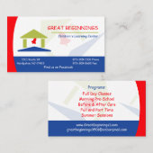 Carte De Visite Ecole pour enfants personnalisée Rouge et Bleu (Devant / Derrière)