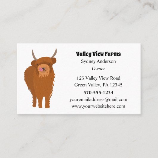 Carte De Visite Écosse Highland Cattle Cow Graphic Custom (Devant)