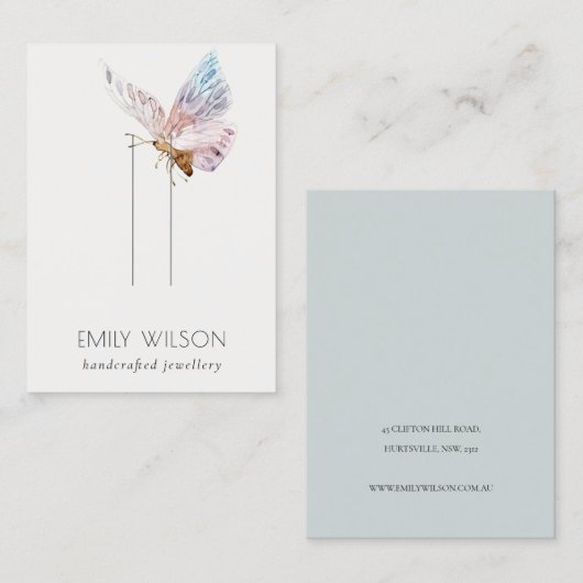 Carte De Visite Écran à coiffure à papillon Aqua Blush Dreamy (Devant / Derrière)