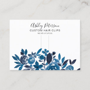 Carte De Visite Écran de barrette à cheveux bleu d'aquarelle flo