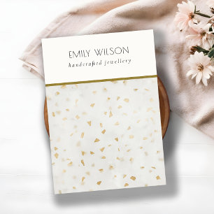 Carte De Visite Écran de bijoux blanc en or d'ivoire chic Terrazzo