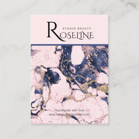 Carte De Visite Écran de bijoux en marbre rose or bleu marine (Devant)