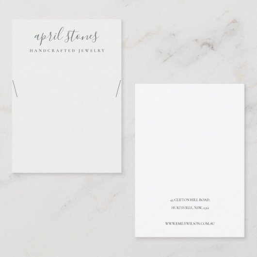 Carte De Visite Écran de collier blanc gris noir à script minimal (Devant / Derrière)