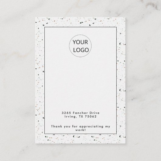 Carte De Visite Écran de collier blanc moderne Terrazzo Logo (Dos)