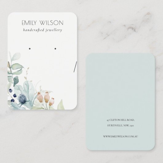 Carte De Visite Écran de collier d'oreille bleu vert feuillage (Devant / Derrière)