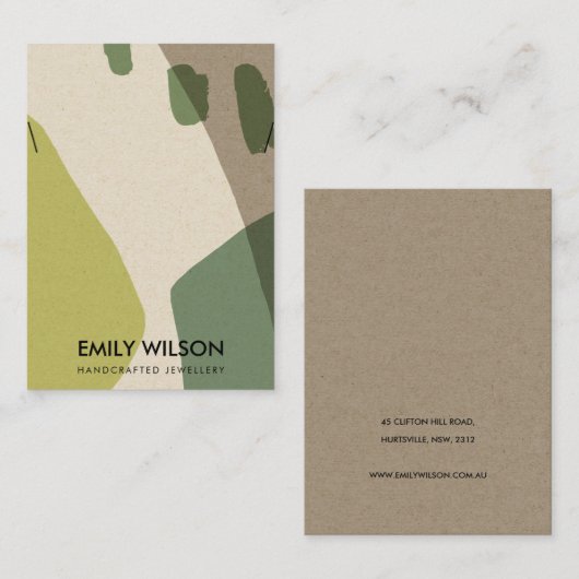 CARTE DE VISITE ÉCRAN DE COLLOQUE D'ART VERT ABSTRAIT MODERNE (Devant / Derrière)