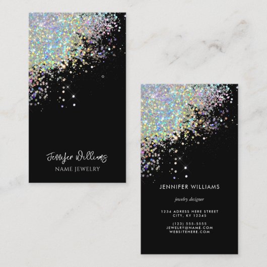 Carte De Visite Écran de Parties scintillant holographique à bijou (Devant / Derrière)